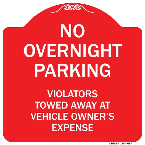 Signmission No Overnight Parking Heavy-Gauge Aluminum Architectural Sign, 18" x 18", RW-1818-9967 A-DES-RW-1818-9967 - main